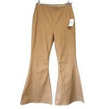 NEW Forever 21 Sand Denim Elastic Waist Flare Leg Pants Sz L