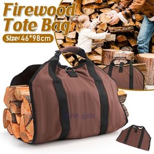 Heavy Duty Canvas Firewood Carrier Bag with Handles Log Tote for Fireplace Brown