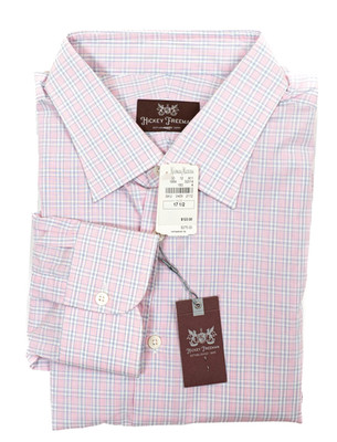 NWT Hickey Freeman Pink & Blue Micro Check Dress Shirt Men's 17.5 Neiman Marcus
