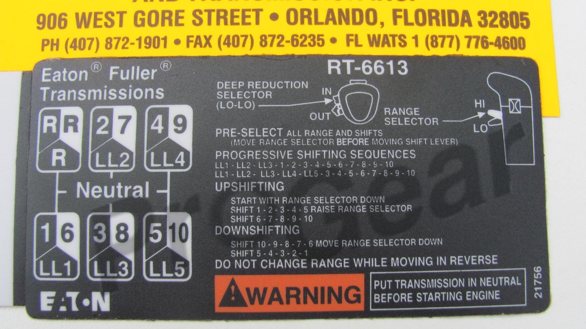Fuller transmission 13 speed RT6613 shift pattern RT613