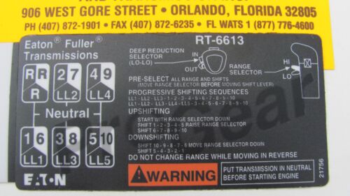 Fuller transmission 13 speed RT6613 shift pattern RT613 21756 - Bild 2 von 9