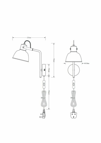 Bedside Light Plug In Wall Contemporary Grey Adjustable Directional Shade - Picture 4 of 4