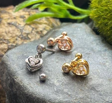 1pc CZ Gem Heart Dangle Tragus Helix Cartilage Barbell Ring 16g 1/4"