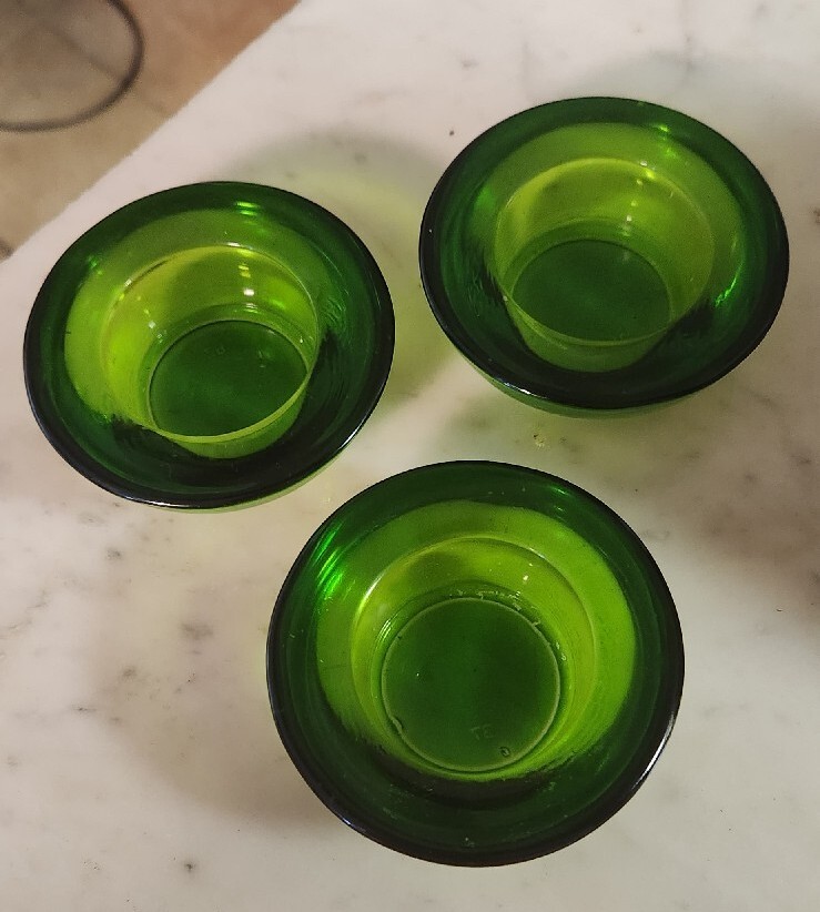 3 green glass votive candle holders eBay