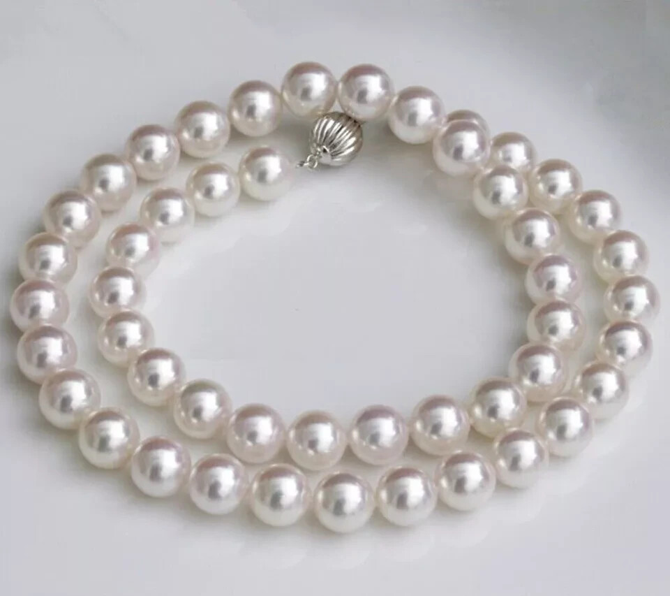 gorgeous AAAAA GENUINE WHITE AKOYA PEARL NECKLACE 7MM White Gold 14k 18 in