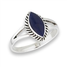 Sterling Silver Synthetic Sodalite Ring With Oxidized Braid