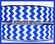 3 yds 1.5" Bright Electric Blue and White Chevron Grosgrain Ribbon