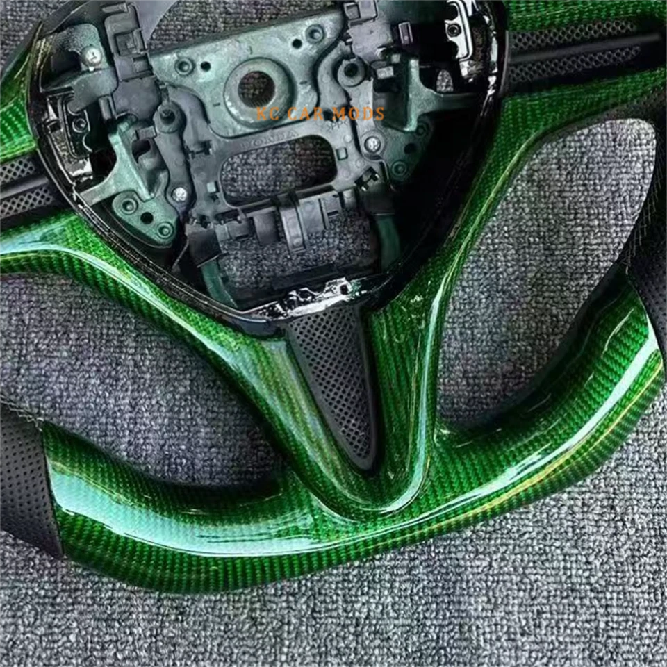 Volante de fibra de carbono verde cuero negro para honda civic 8º 2006-2011 Foto 4 de 4
