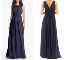 Jenny Yoo Collection Vivienne Chiffon Pleated Gown Navy Blue sz 6