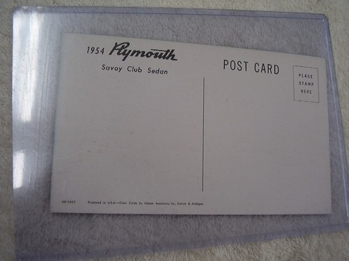 1954 PLYMOUTH SAVOY CLUB 2 DR SEDAN DEALER POSTCARD UNUSED ORIGINAL - Picture 2 of 2