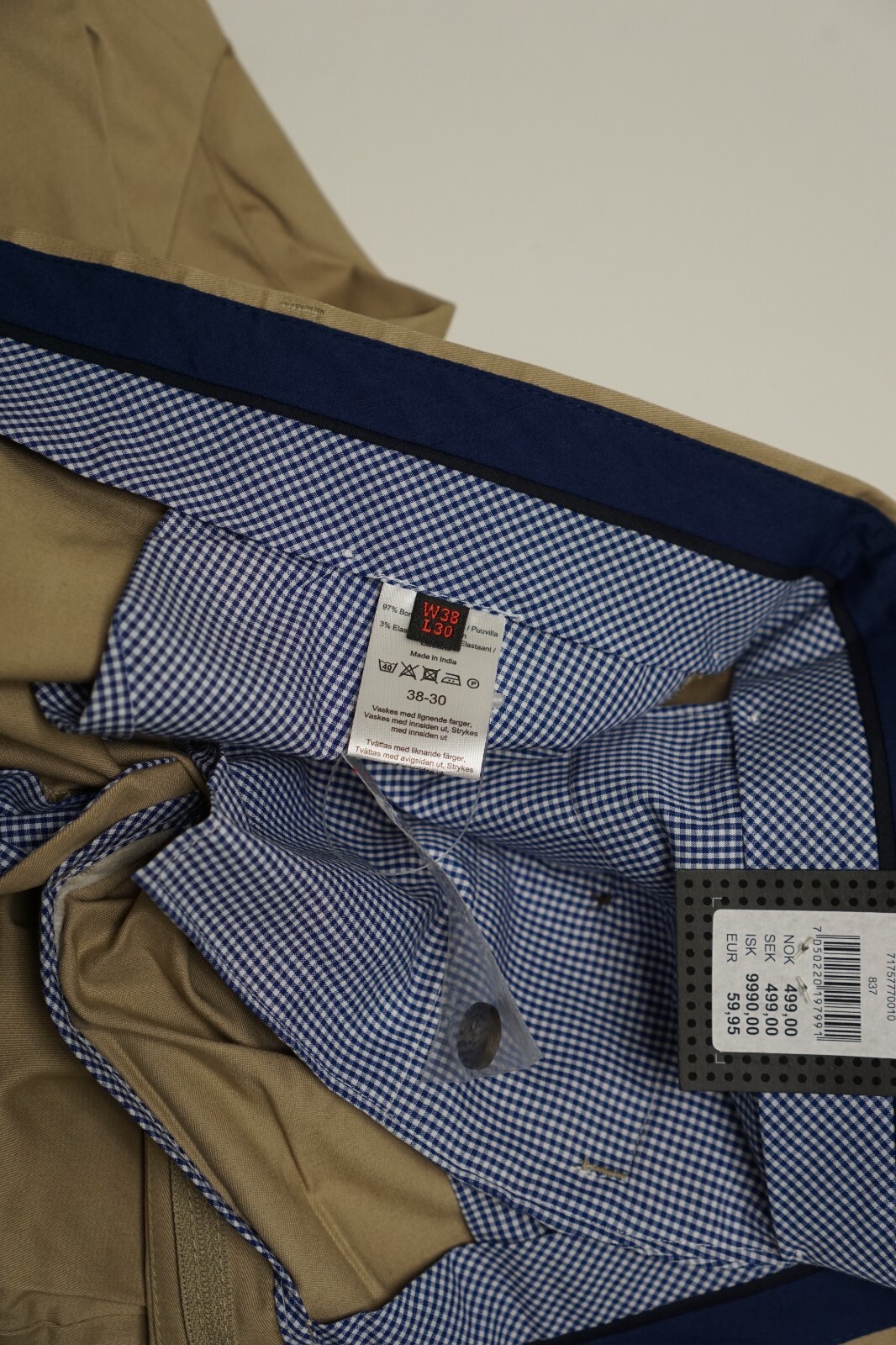 Herren Dressmann Premium Chino Khaki Hose Größe W38 L30 JNJ236 image 4