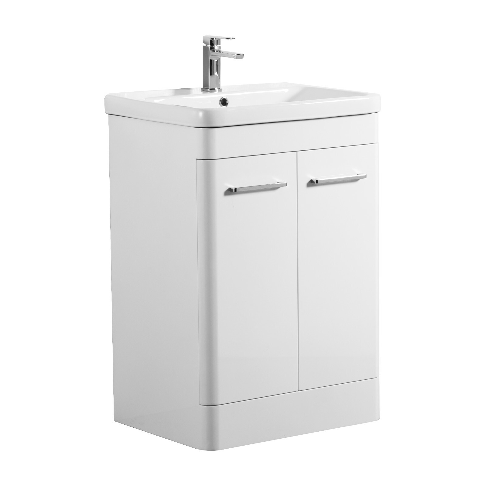 600mm Curved Bathroom Vanity Unit Basin Sink Gloss White Floor standing