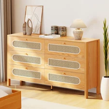 Ultym 6-Drawer Adjustable Height Storage Cabinet Sideboard Cannage Rattan Closet