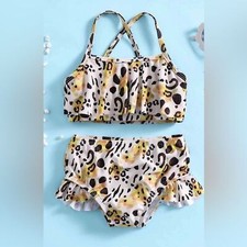 Baby 12-18 M Girls Bikini Set yellow Leopard Print Camisole Summer swim Bathing