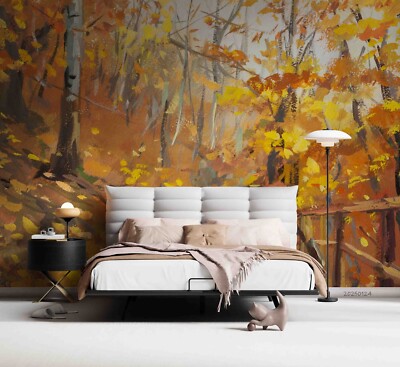 3D Fall Forest Wooden Bridge Self-adhesive Removable Wallpaper Murals