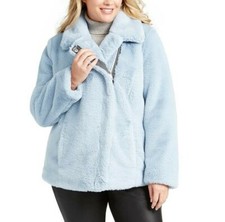 Calvin Klein Asymmetrical Faux Fur Pastel Blue Coat Plus Size 3X