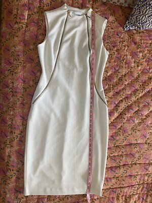 Calvin Klein White Dress W/ Accent Gold Zippers Size 2 | eBay