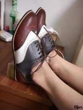 Handmade women 3 tone dress shoes, wingtip brogue formal leather shoes women