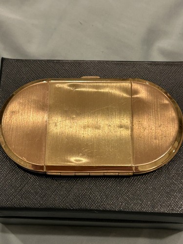 VTG. 1930's LUCIEN LELONG 14K GOLD PLATED MARKED OVAL MAKE-UP MIRROR COMPACT - Afbeelding 8 van 8