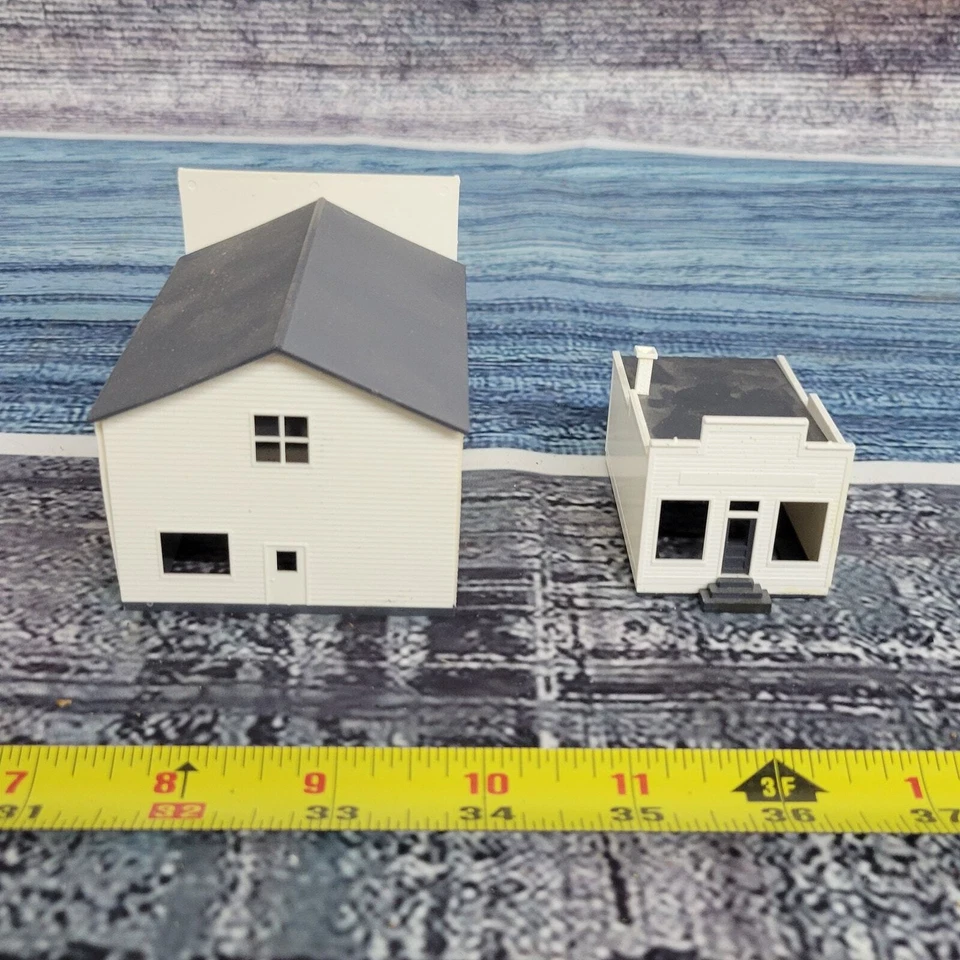 2 edificios vintage escala N blanco y gris diorama plástico Foto 4 de 4