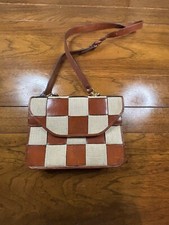 Paradox Purse Vintage Brown Leather and Linen Woven Basket Weave Crossbody Bag
