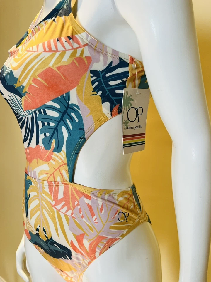 OP Ocean Pacific One Piece SwimSuit Size M Bathing Suit Tropical (9) - Image 2 of 4