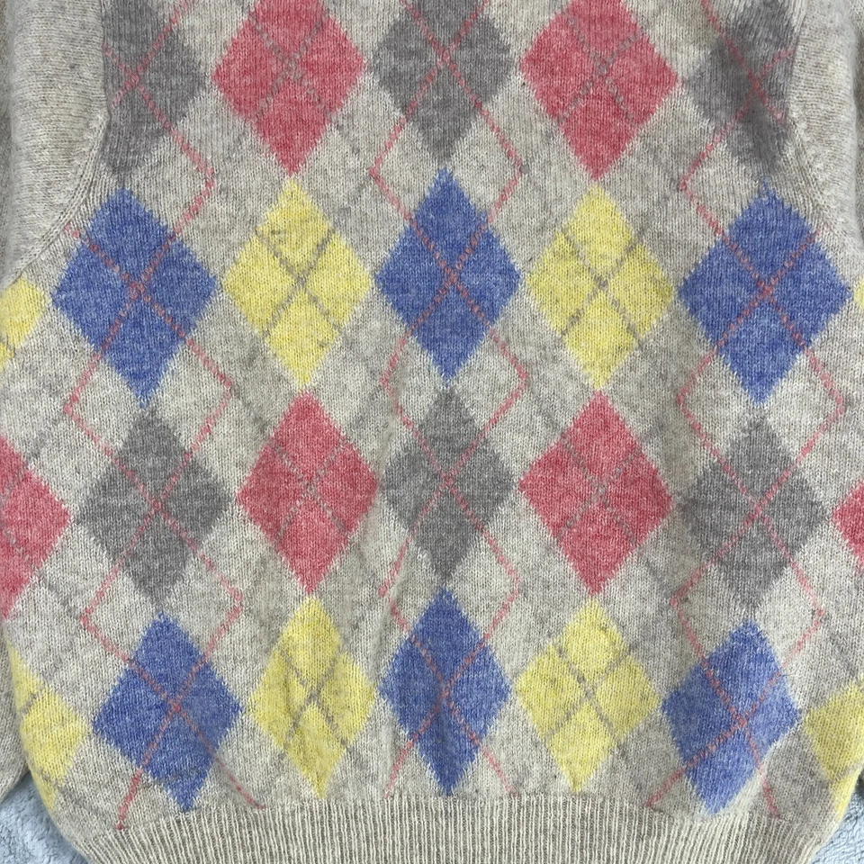 United Colors of Benetton 毛衣男式小号棕褐色 Argyle 羊毛圆领学院风 — 第 4/4 张图片