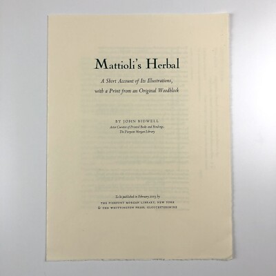 Prospekt für Mattioli's Herbal von John Bidwell | Whittington Press 2003