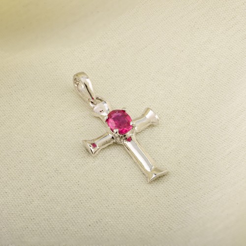 925 Sterling Silber Rubin Kreuz Anhänger Halskette für Mädchen bringt Weisheit - Bild 5 von 5