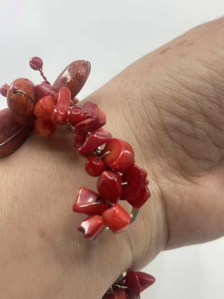 Red Coral Elegance Handcrafted Adjustable Cuff Red Coral Beach Boho - Image 3 of 4