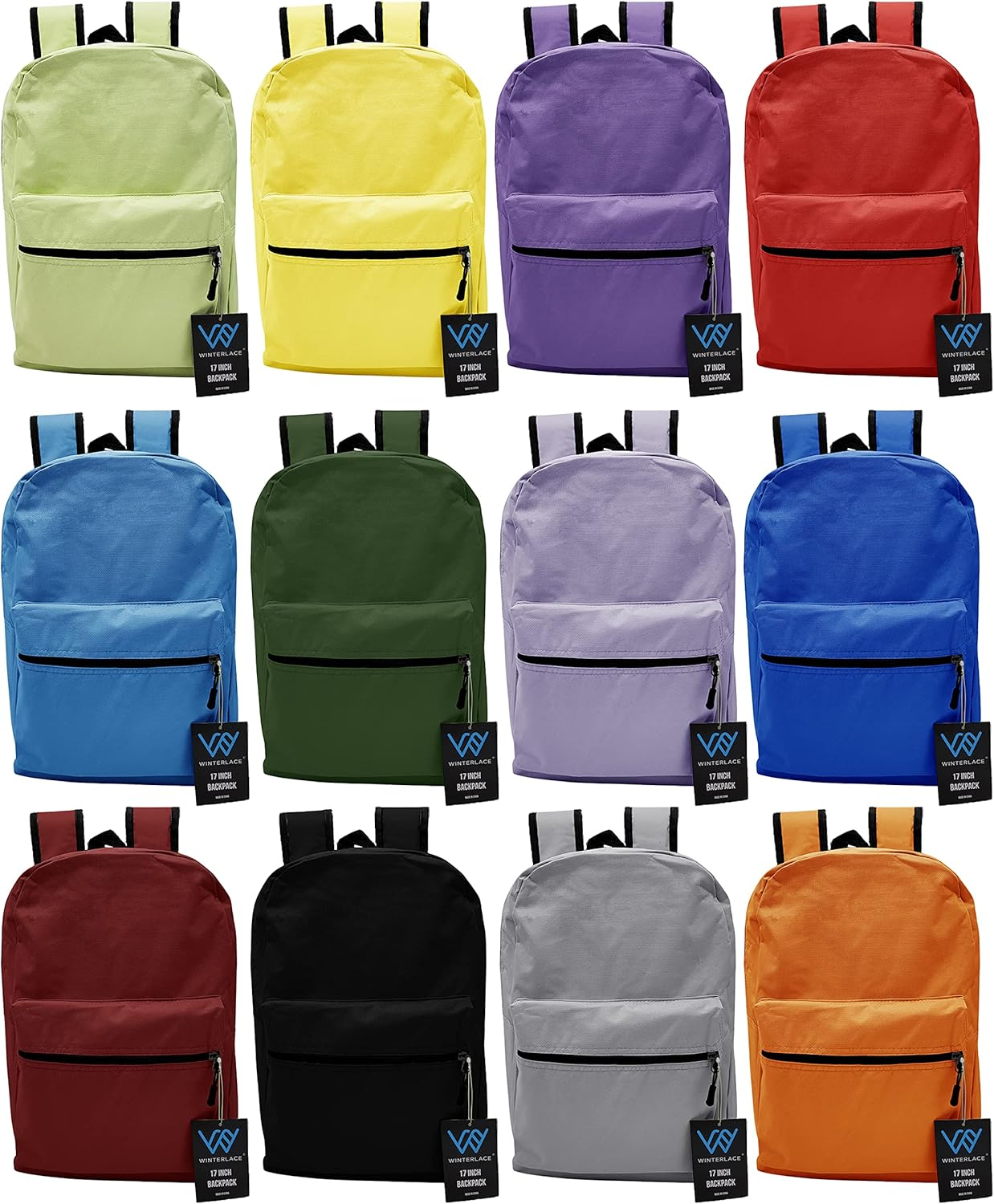 12 Pack Backpack, Bulk 17 Inch Lightweight Outdoor Travel Gym Corporate Events B