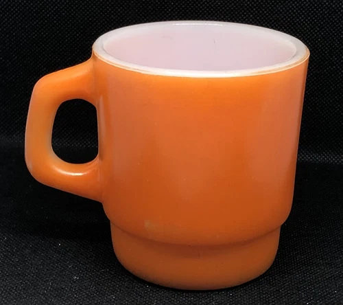 Vintage Orange Anchor Hocking Oven Proof Stackable Coffee Mug 312 USA