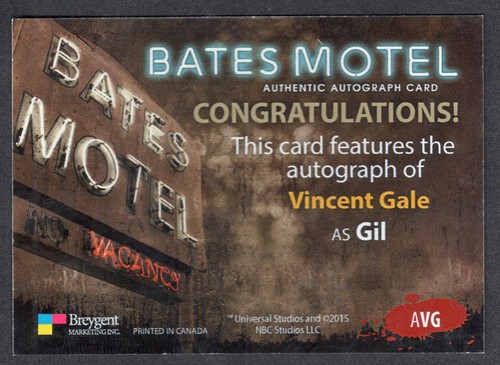 BATES MOTEL Breygent 2015 PARALLEL AUTOGRAPH CARD #AVG VINCENT GALE #5 of 6 - Picture 2 of 3