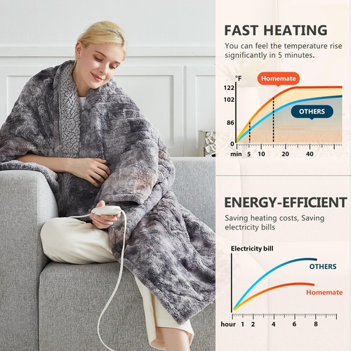 Heated Blanket Throw - 50x60 Heating Blanket Throw 5 Gears Auto-Off 10 Heat L... - Picture 5 of 9
