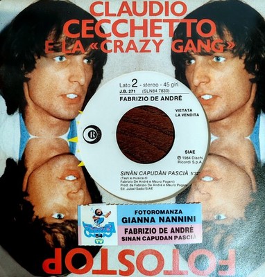 Raro FABRIZIO DE ANDRE' 45 JUKEBOX  + STRIP !!!  7''  SINAN CAPUDAN PASCIA'  1984