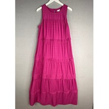 J. Jill Maxi Dress Womens M Tall Magenta Pink Tiered Pintuck Rayon Summer READ