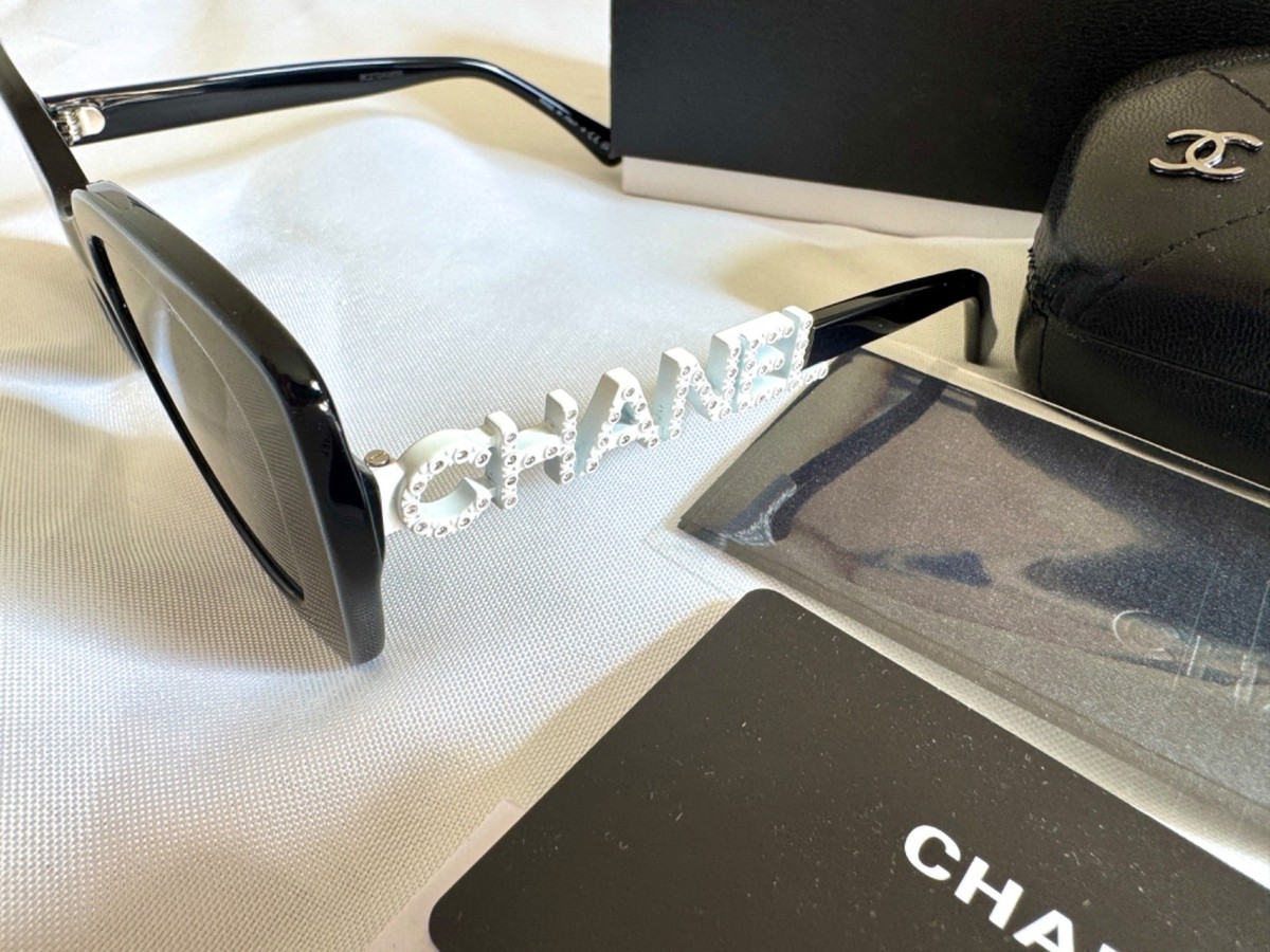 CHANEL CH5422B Women's Sunglasses Black White Crystal Strass