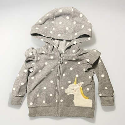 Child of Mine-Carter's,Hooded Fleece Zip-Up Jacket Unicorn Polka Dot Gray 0-3M