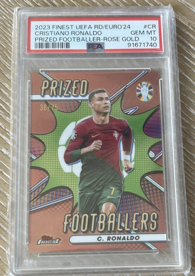 Cristiano Ronaldo 2023 Topps Finest Prized Footballers Refractor /75 SSP PSA 10