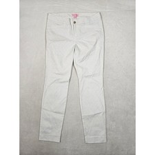 Lilly Pulitzer White Jacquard Slim Pants Size 6 Gold Flower Button Resort Wear