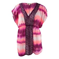 Junior's NWT Miken Tie-Dyed Crochet-Trim Cover-Up Marshmall/Wine Medium NWT