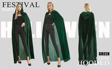 GREEN VELVET Long Hooded Cloak/Cape - Medieval/Renaissance/Fantasy/CosPlay/NEW 