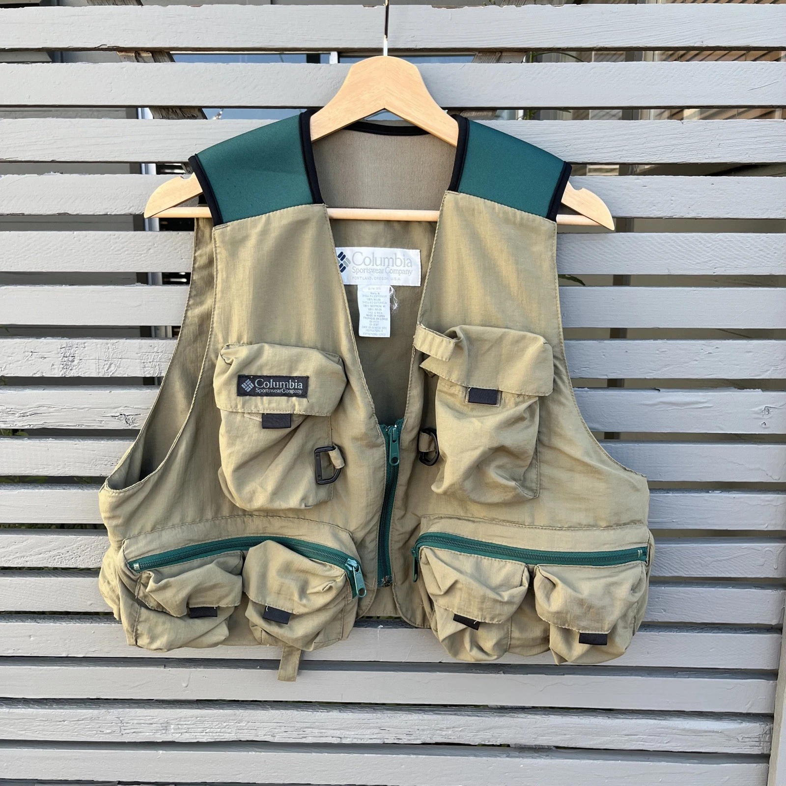 VTG 90s Columbia Sportswear Nylon Fishing Tactical Vest Mens Size Medium Green