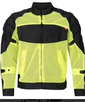 NORU Kaze Motorcycle Jacket Large Black Green Reflective Protective Padding Zip