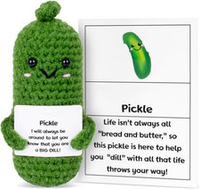 Funny Pickle Doll, Cute Crochet Cucumber Toy with Positive Card Cheer up Funny G