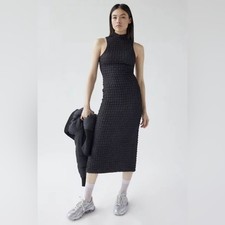 Urban Outfitters Black Gina Bubble Knit Quilted Puff Midi Dress w/ Slit - Small
