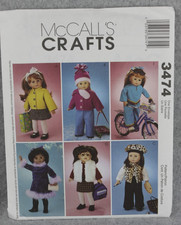 McCalls Craft Pattern 3474 18" Doll Winter Clothes Jacket Vest Wardrobe Uncut