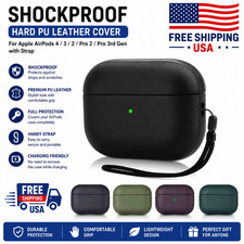 Shockproof Hard PU Leather Cover For Apple AirPods 4 3 2 Pro 2 3rd Gen w/ Strap