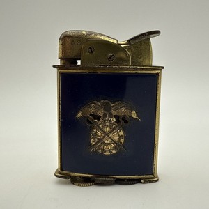 VTG Evans Spitfire Lighter 19023 Gold Tone Blue Enamel Military Insignia Rare