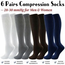 6 Pairs Copper Compression Socks 20-30mmHg Graduated Support Mens Womens S-XXL